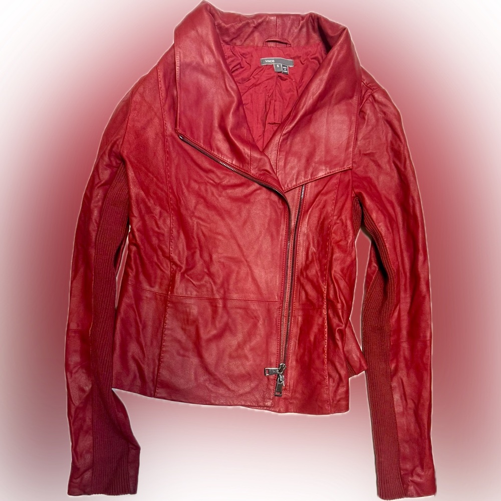 Vince Bold Red Leather Jacket | Sz S